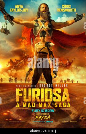 ERSCHEINUNGSDATUM: 24. Mai 2024. TITEL: Furiosa: A Mad Max Saga. STUDIO: Village Roadshow Pictures. DIREKTOR: George Miller. HANDLUNG: Die Geschichte der abtrünnigen Kriegerin Furiosa vor ihrer Begegnung mit Mad Max. Die HAUPTROLLE: Plakatkunst CHRIS HEMSWORTH als Dementus. (Credit Image: © Village Roadshow Pictures/Entertainment Pictures/ZUMAPRESS.com) NUR REDAKTIONELLE VERWENDUNG! Nicht für kommerzielle ZWECKE! Stockfoto