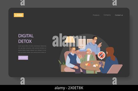 Digitales Detox-Konzept. Familie, die sich an Brettspielen beteiligt und sich in technologiefreier Freizeit engagiert. Intergenerationelles Spiel und Verbindung in Innenräumen. Stock Vektor