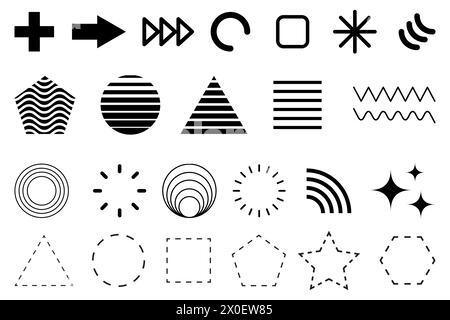 Dynamische geometrische Symbole. Universeller Symbolsatz. Paket mit abstrakten Elementen. Vektorabbildung. EPS 10. Stock Vektor