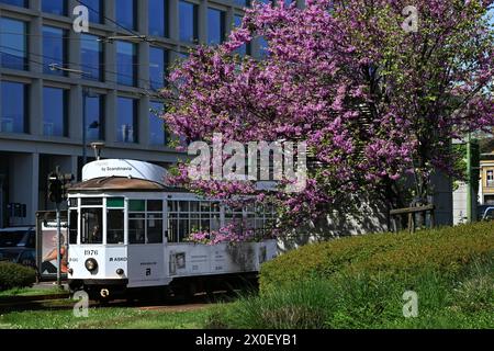 Mailand. April 2024. Dieses am 11. April 2024 aufgenommene Foto zeigt die Frühlingslandschaft in der Nähe des Bahnhofs Milano Porta Garibaldi in Mailand, Italien. Quelle: Alberto Lingria/Xinhua/Alamy Live News Stockfoto