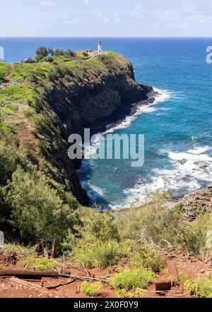 Der Leuchtturm Kilauea, der sich am nördlichsten Punkt von Kauai befindet, ist ein Leuchtturm der Schönheit und Geschichte. Stockfoto