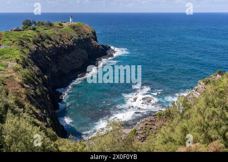 Der Leuchtturm Kilauea, der sich am nördlichsten Punkt von Kauai befindet, ist ein Leuchtturm der Schönheit und Geschichte. Stockfoto