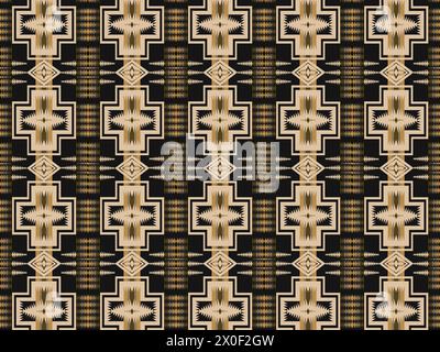 Nahtloses Navajo-Textilmuster. Traditionelles geometrisches Muster der indianischen südwestlichen Stämme in Schwarz und Beige. Stock Vektor