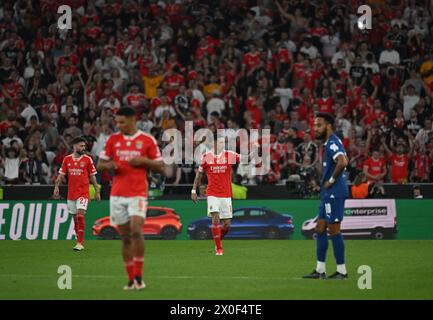 Lissabon, Portugal. April 2024. Angel Di Maria von Benfica feiert ein Tor im Viertelfinale der UEFA Europa League zwischen Benfica und Olympique de Marseille im Estádio da Luz Stadion in Lissabon, Portugal am Donnerstag, den 11. April 2024. Foto: Zed Jameson/ABACAPRESS.COM Credit: Abaca Press/Alamy Live News Stockfoto