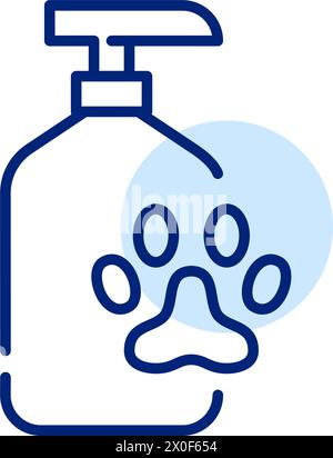 Haustier-Shampoo in Flasche mit Pfote. Pflege und Pflege von Katzen und Hunden. Symbol für Pixelperfekte, bearbeitbare Kontur Stock Vektor