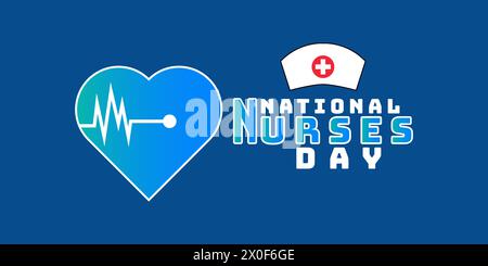 National Nurses Day Vektor Illustration Design. Mai Monat nationale Krankenschwestern Tag Feiertagsfeier Banner mit Herz und Herzschlag Linie Stock Vektor