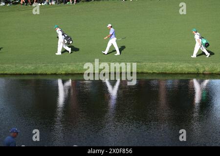 Japans Hideki Matsuyama am 1. Tag des Masters Golfturniers 2024 im Augusta National Golf Club in Augusta, Georgia, USA, am 11. April 2024 auf dem 16. Loch. Quelle: Koji Aoki/AFLO SPORT/Alamy Live News Stockfoto