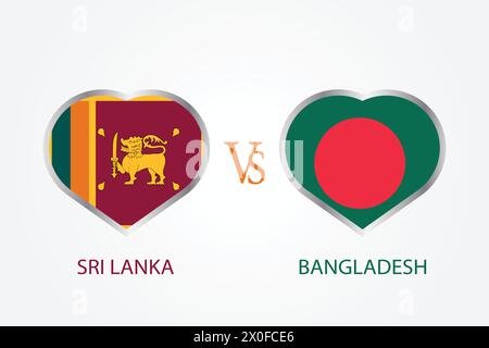 Sri Lanka vs. Bangladesch, Cricket-Match-Konzept mit kreativer Illustration der Flagge der Teilnehmerländer Schlagmann und Herzen isoliert auf weiß Stock Vektor