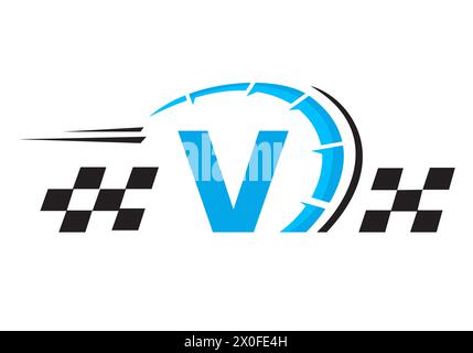 Buchstabe V mit Racing Flag Logo. Symbol Für Das Speed-Logo Stock Vektor