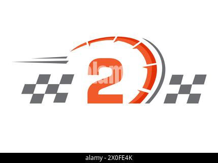 Buchstabe 2 mit Racing Flag Logo. Symbol Für Das Speed-Logo Stock Vektor