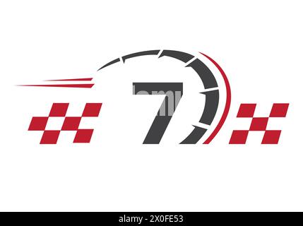 Buchstabe 7 mit Racing Flag Logo. Symbol Für Das Speed-Logo Stock Vektor