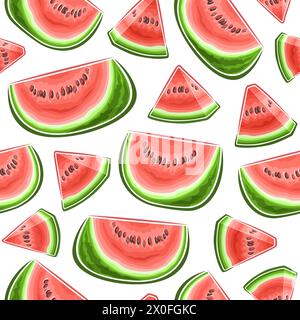 Vektor Wassermelone nahtloses Muster, wiederholen Hintergrund mit geschnittenen Reifen Wassermelonen für Bettwäsche, dekoratives quadratisches Poster mit fliegenden flachen Lagen saftig Stock Vektor