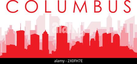 Rotes Poster mit Panoramablick auf die Skyline der Stadt von COLUMBUS, USA Stock Vektor