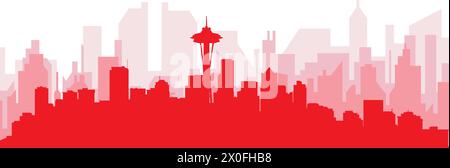 Rotes Poster mit Panoramablick auf die Skyline der Stadt von SEATTLE, USA Stock Vektor