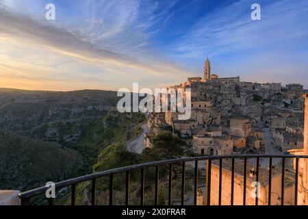 Sassi von Matera bei Sonnenaufgang, Italien. Stockfoto