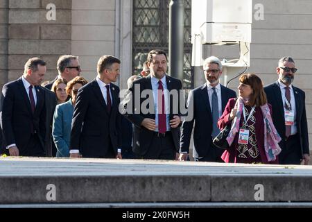 Mailand, Italien. April 2024. Da sinistra verso destra - Patrice VERGRIETE (Francia), Matteo Salvini Milano, Italia - Cronaca Venerdì, 12. April 2024. (Foto di Marco Ottico/Lapresse) Familienfoto G7 Italien 2024 Verkehrsminister Mailand, Italien - Nachrichten Freitag, 12. April 2024. (Foto: Marco Ottico/Lapresse) Credit: LaPresse/Alamy Live News Stockfoto