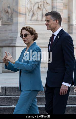 Mailand, Italien. April 2024. Da Sinistra verso destra - Vice Segretario ai Trasporti Polly TROTTENBERG (Stati Uniti), Mark HARPER (Regno Unito Milano, Italia - Cronaca Venerdì, 12. April 2024. (Foto di Marco Ottico/Lapresse) Familienfoto G7 Italien 2024 Verkehrsminister Mailand, Italien - Nachrichten Freitag, 12. April 2024. (Foto: Marco Ottico/Lapresse) Credit: LaPresse/Alamy Live News Stockfoto