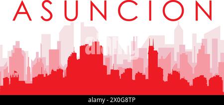 Rotes Poster mit Panoramablick auf die Skyline der Stadt von Asunción, PARAGUAY Stock Vektor