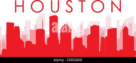 Rotes Poster mit Panoramablick über die Skyline der Stadt HOUSTON, USA Stock Vektor