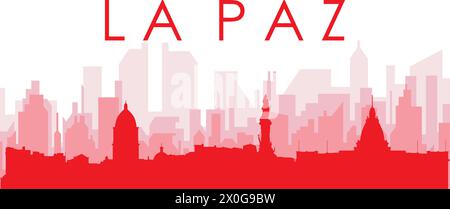 Rotes Poster mit Panoramablick auf die Skyline der Stadt von LA PAZ, BOLIVIEN Stock Vektor