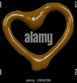 3D-Rendering mit flüssiger Herzform für Gourmet- oder valentinstag-Verpackungen Stockfoto