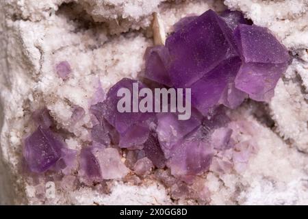 Mineralische violette Fluoritkristalle Stockfoto