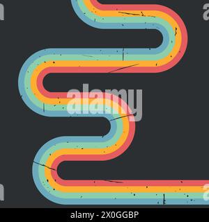 Retro-Streifen im Vintage-Stil. Regenbogen auf dunklem Hintergrund. Schmirgelstruktur. Vektorabbildung Stock Vektor