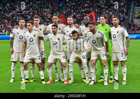 Mailand, Italien. April 2024. Das Startelf der Roma für das Spiel der UEFA Europa League zwischen AC Milan und Roma in San Siro in Mailand. (Foto: Gonzales Photo/Alamy Live News Stockfoto