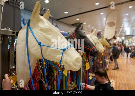 Schleswig-Holstein, Neumünster, Deutschland. 12. April 2024. Besucher spazieren durch die Nordpferd in den Holstenhallen. Die Messe für Pferde und Reitsport findet vom 12. Bis 14. April statt. Foto: Marcus Brandt/dpa/Alamy Live News Stockfoto