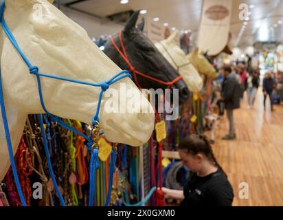 Schleswig-Holstein, Neumünster, Deutschland. 12. April 2024. Besucher spazieren durch die Nordpferd in den Holstenhallen. Die Messe für Pferde und Reitsport findet vom 12. Bis 14. April statt. Foto: Marcus Brandt/dpa/Alamy Live News Stockfoto