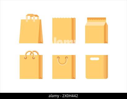 Einkaufstaschen Symbole im flachen Stil. Illustration des Paketvektors auf isoliertem Hintergrund. Kaufschild Geschäftskonzept. Stock Vektor