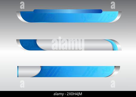 Vektorabbildung. Banner für die Übertragung mit negativem Leerzeichen zum Einfügen von Text. Set von Nachrichtenleisten mit Kopierbereich. TV-Videovorlage Stock Vektor