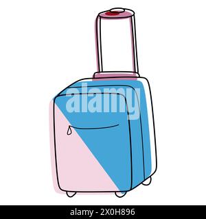 Gepäcktasche, Koffer, Gepäck. Überblick über Urlaub, Reise, Urlaubskonzept. Handgezeichnete Vektorillustration isoliert auf weiß. Farbenfrohe trendige Linear de Stock Vektor