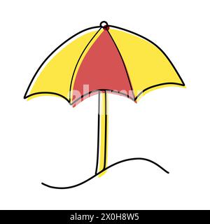 Sonnenschirm Outline Icon mit Farbformen, Reisetourismus, Sonnenschirm. Handgezeichneter Doodle Beach Sonnenschirm zur Entspannung bei heißem Wetter. Entwurfsobjekt für Stock Vektor