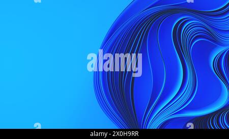 Blaue Lagen von Tuch oder Papier verziehen sich. Abstrakter Stoff. 3D-Rendering-Abbildung Stockfoto