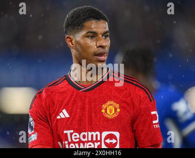 April 2024 - Chelsea gegen Manchester United - Premier League - Stamford Bridge. Marcus Rashford im Kampf gegen Chelsea. Bild : Mark Pain / Alamy Live News Stockfoto