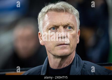 Leverkusen Deutschland. April 2024. Trainer David Moyes (West Ham) Bayer Leverkusen - West Ham United 11.04.2024 Copyright (nur für journalistische Stockfoto