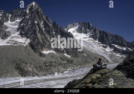 Wanderung zum Gletscher ArgentiÃ¨Re von der Talstation Grands Montets zum Point de Vue [automatisierte Übersetzung] Stockfoto