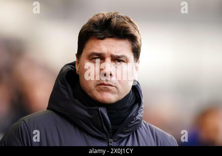 Aktenfoto vom 02.03.2024 von Chelsea-Manager Mauricio Pochettino, der sagte, es sei an der Zeit, nicht mehr über Verletzungen zu sprechen und die Spieler der Chelsea Akademie zeigen zu lassen, was sie vor dem Treffen mit Everton am Montag tun können. Ausgabedatum: Freitag, 12. April 2024. Stockfoto