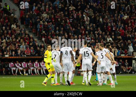 Leverkusen, Deutschland. April 2024. , UEFA Europa League, Viertelfinale, erstes Leg, Bayer 04 Leverkusen gegen West Ham United, Leverkusen, Deutschland. April 2024. Quelle: Jürgen Schwarz/Alamy Live News Stockfoto