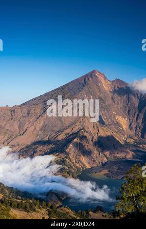 Trekking auf den 3726 Meter hohen Vulkan Gunung Rinjani im Mount Rinjani Nationalpark, Lombok, Indonesien Stockfoto