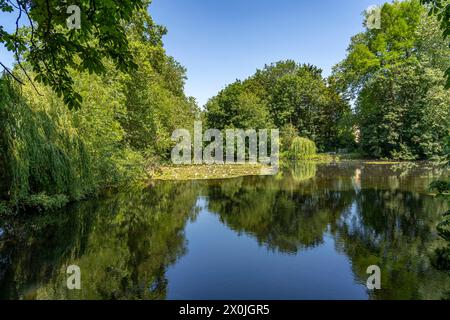 Teich im Park des Worcester College, University of Oxford, Oxfordshire, England, Großbritannien, Europa Stockfoto