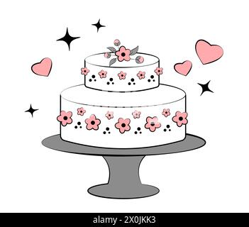 Hochzeitstorte auf weißem Hintergrund. Stock Vektor