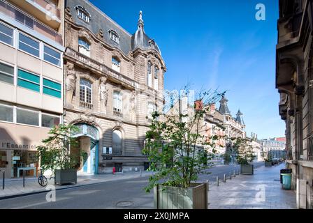 Hausfassade, Fassade, Stadtbesichtigung, Hausblick, Reims, Marne, Frankreich, Europa, Stockfoto