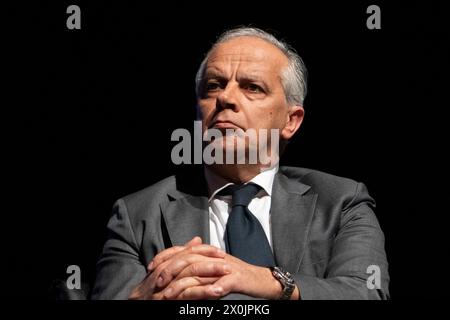 IL ministro dell'Interno Matteo Piantedosi partecipa al convegno "Sicurezza" organizzato dalla Lega presso la Casa Teatro Ragazzi a Torino, Italia - Cronaca - Venerd&#xec; 12. April 2024 - ( Foto Andrea Alfano/LaPresse ) das innenministerium Matteo Piantedosi nimmt am von Lega organisierten Kongress "Sicurezza" im Casa Teatro Ragazzi in Turin Teil - Freitag, 12. April 2024 - News - ( Foto Andrea Alfano/LaPresse ) Credit: LaPresse/Alamy Live News Stockfoto