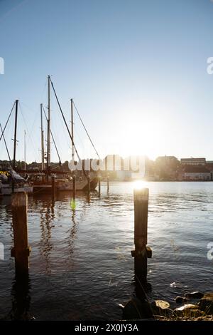 Flensburg, Sonnenuntergang Spaziergang um den Hafen Stockfoto