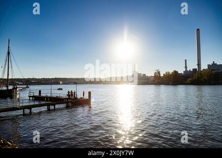 Flensburg, Sonnenuntergang Spaziergang um den Hafen Stockfoto