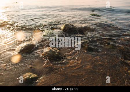 Glücksburg, Sandwig, Strand und Ostsee bei Sonnenuntergang Stockfoto