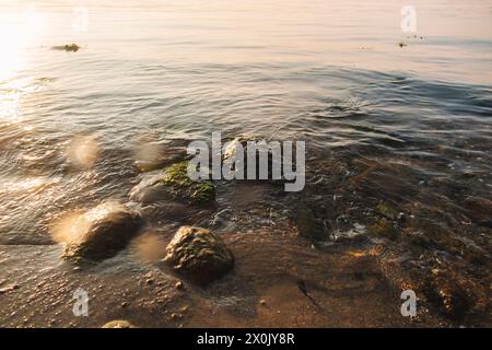 Glücksburg, Sandwig, Strand und Ostsee bei Sonnenuntergang Stockfoto