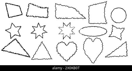 Linie gezackte Form, Herzen, Sterne, Dreieck in schwarzem Farbvektor Stock Vektor
